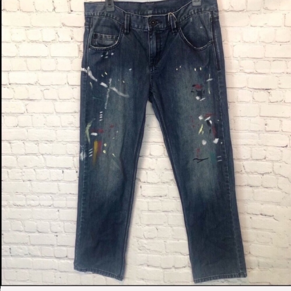 NWOT BCBG / Billie Cropped Boyfriend Painted Jeans - Picture 3 of 8